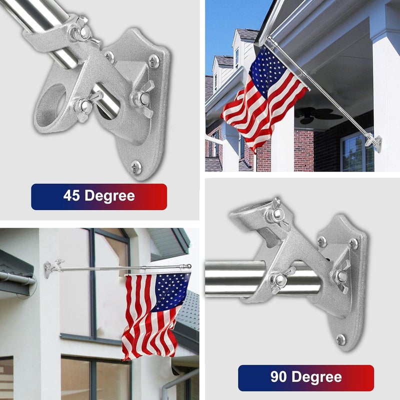 HPGOED Flag Pole Holder, Outside House Flag Pole Bracket, Heavy Duty Metal Flag Mount, Aluminum Alloy Mounting Brackets, Outdoor Flag Holder- Strong Rust Free, Dual Position 1 inch Silver - Image 4
